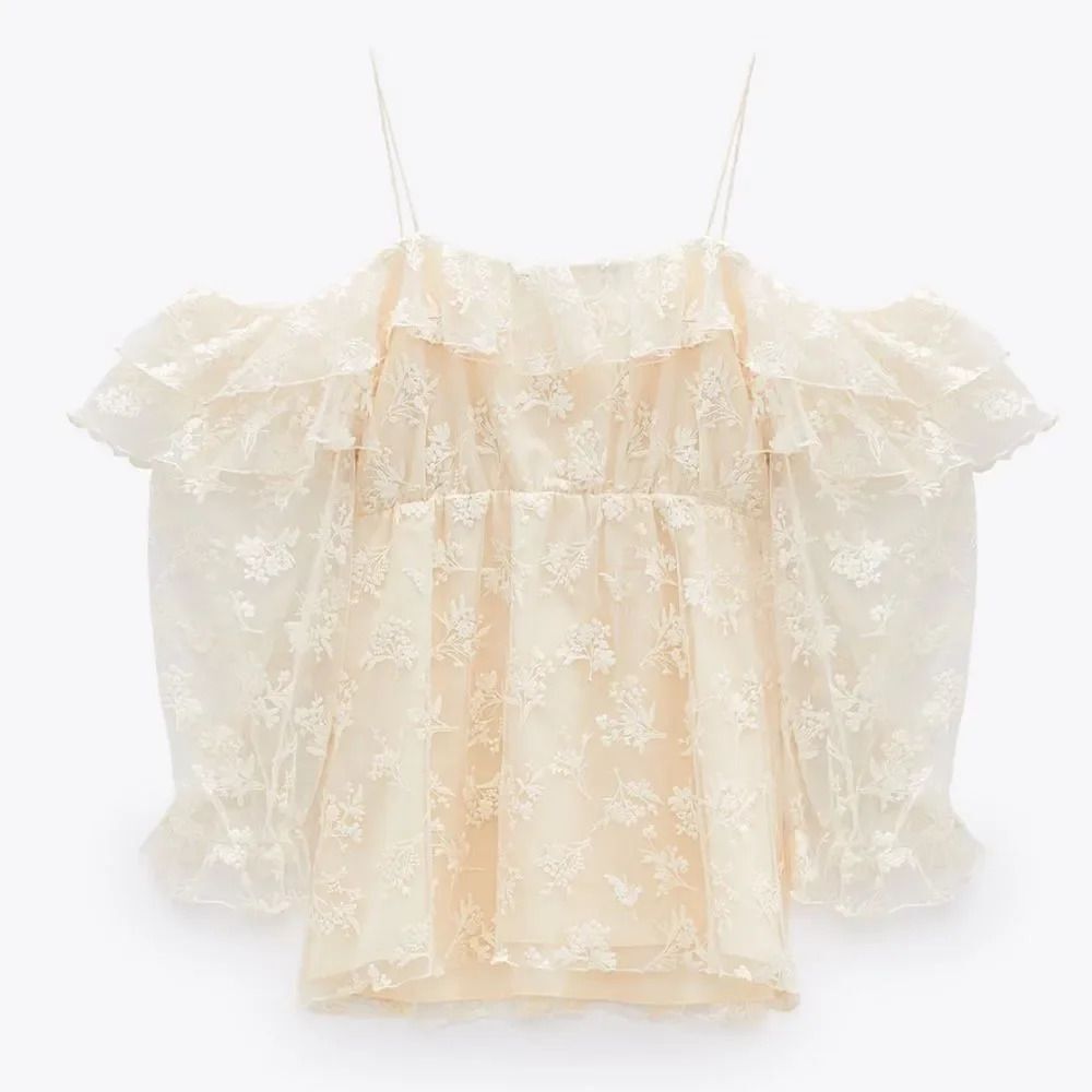 ZARA EMBROIDERED RUFFLED BLOUSE - Picture 10 of 11